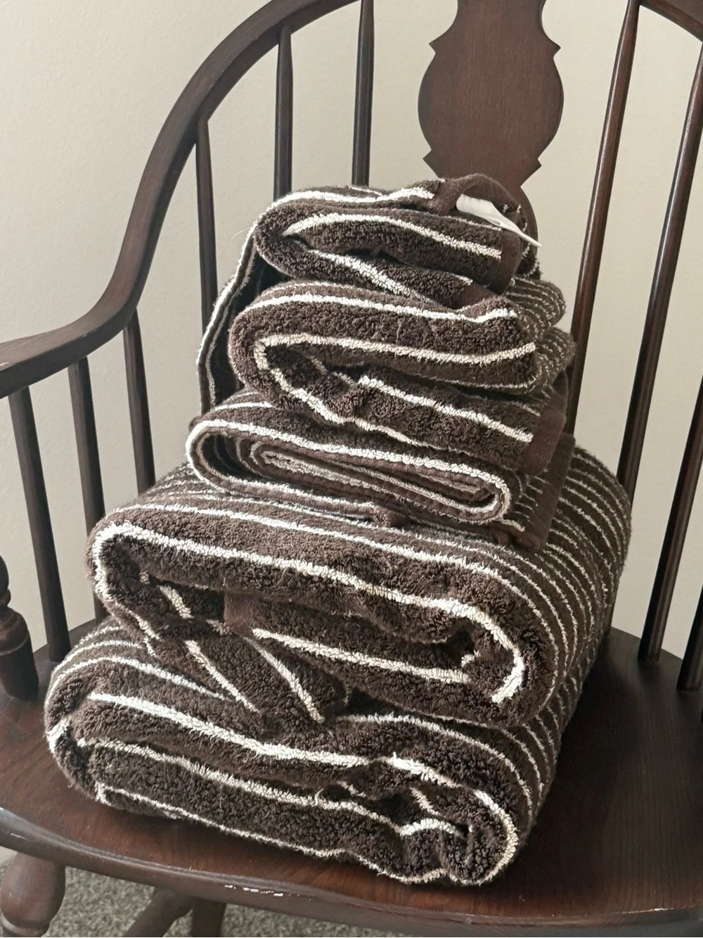 Cozy Earth Brown and White Striped Cotton Towels
